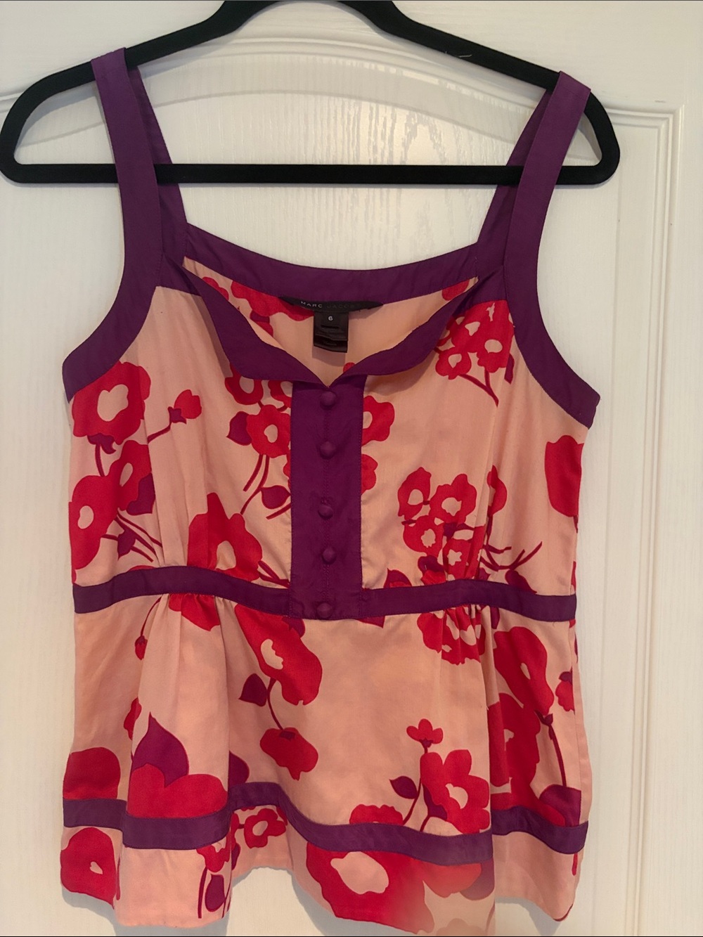 Marc Jacobs Pink Floral Tank Top with Red and Purple Trim